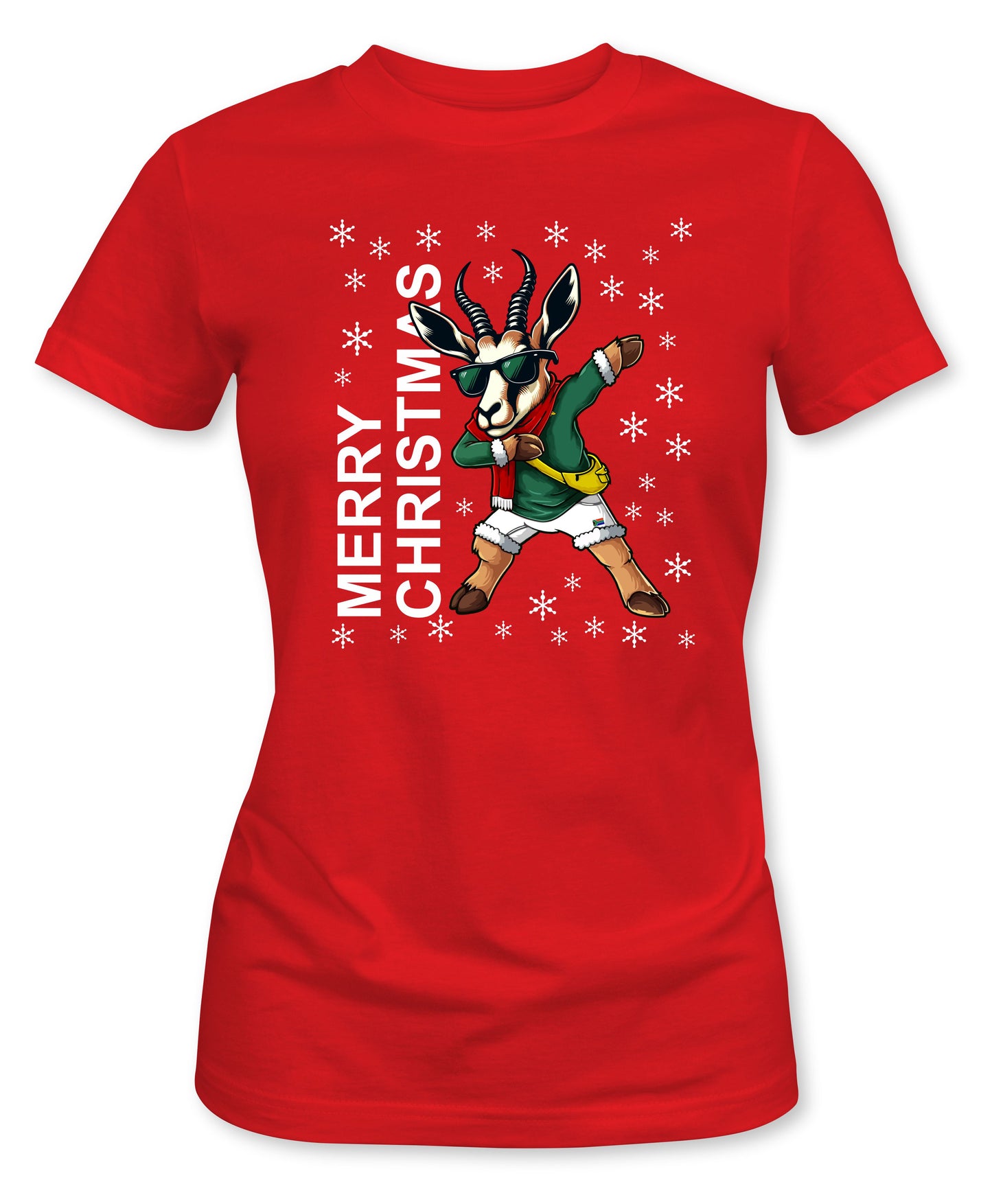 Merry Christmas Cartoon - Ladies Fit South African Rugby Christmas T-Shirt