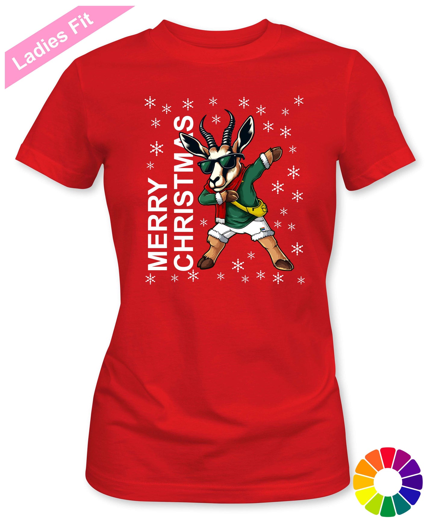 Merry Christmas Cartoon - Ladies Fit South African Rugby Christmas T-Shirt