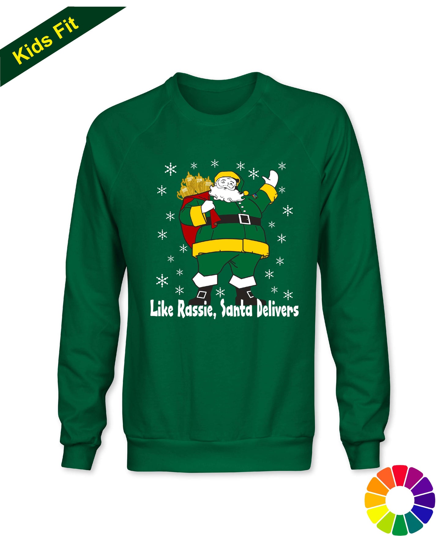Kids Rassie Delivers Green Kit - Childrens South African Rugby Christmas Sweatshirt