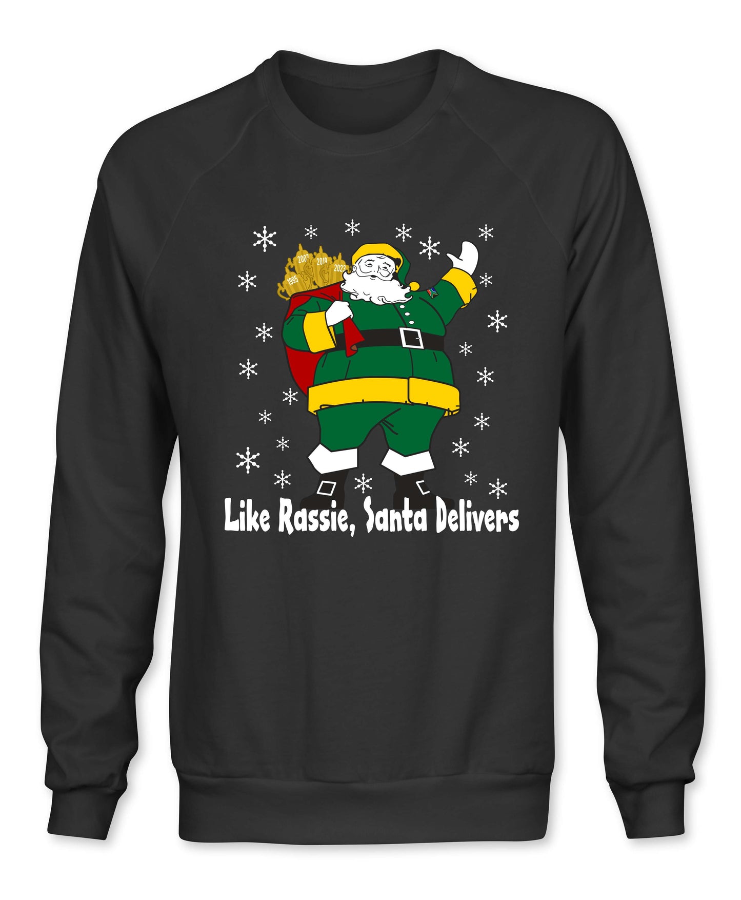 Kids Rassie Delivers Green Kit - Childrens South African Rugby Christmas Sweatshirt