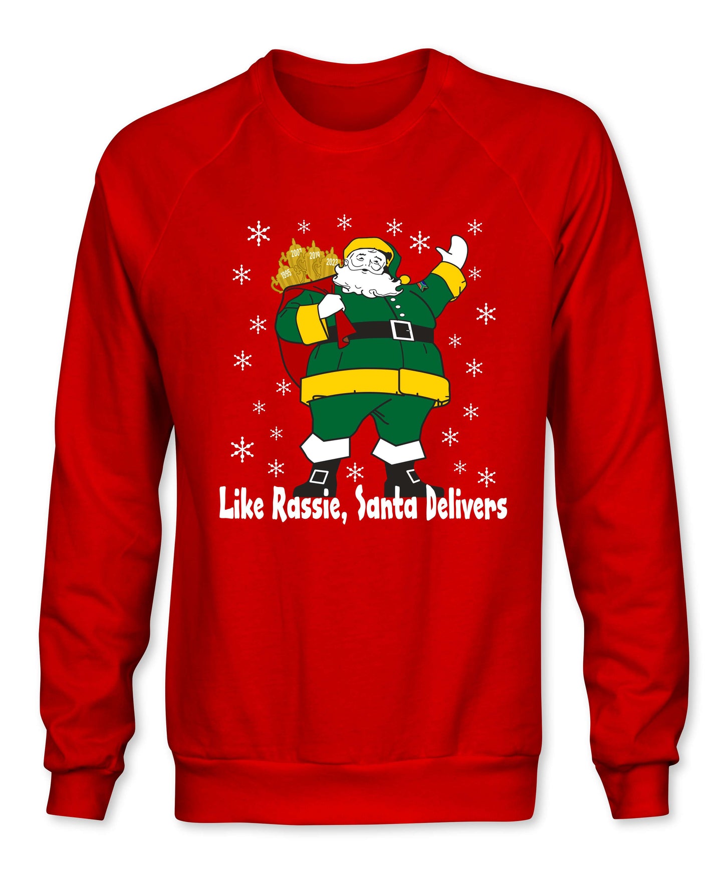 Kids Rassie Delivers Green Kit - Childrens South African Rugby Christmas Sweatshirt