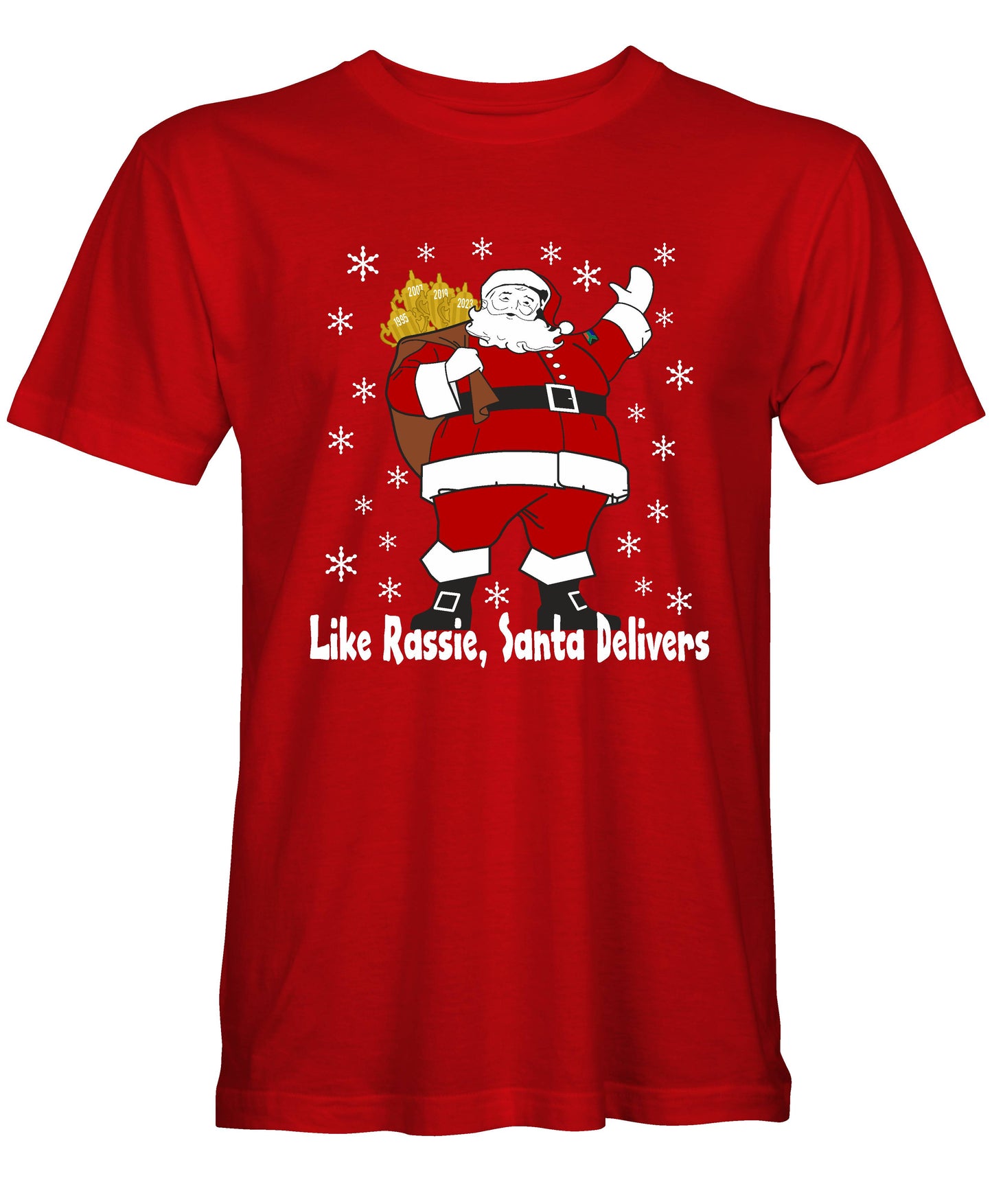 Rassie & Santa Deliver - South African Rugby Christmas T-Shirt