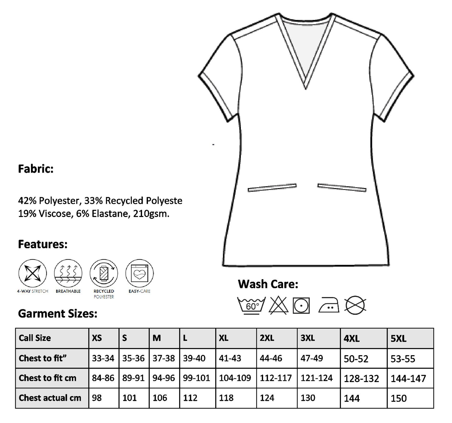 Angel Embroidered Ladies Stretch Pocket Tunic [XS to 3XL]