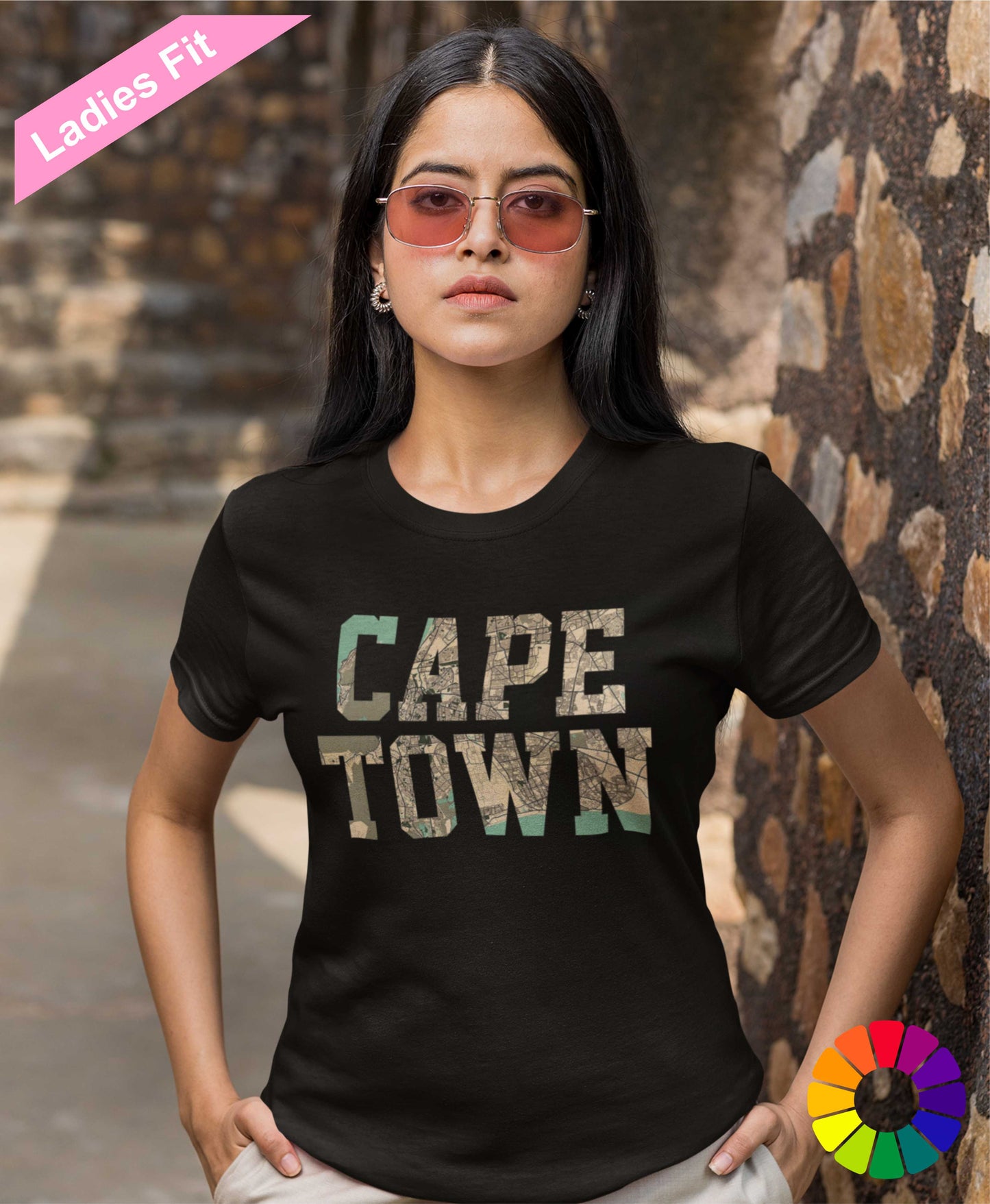 Ladies Fit Cape Town Retro Map T-Shirt