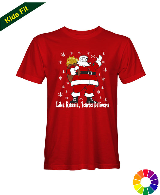 Kids Rassie & Santa Deliver - Childrens South African Rugby Christmas T-Shirt