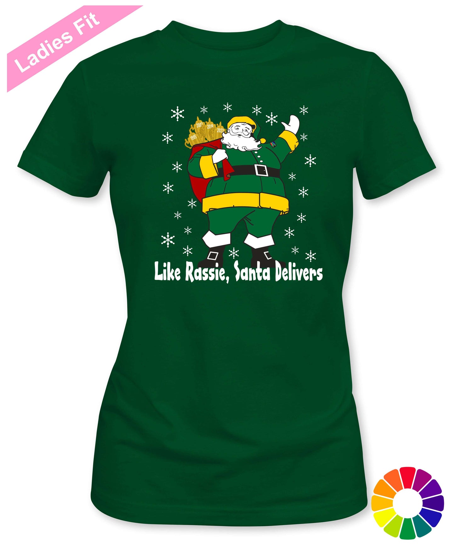 Rassie Delivers Green Kit - Ladies Fit South African Rugby Christmas T-Shirt