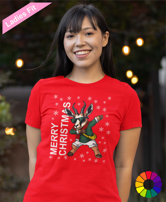 Merry Christmas Cartoon - Ladies Fit South African Rugby Christmas T-Shirt