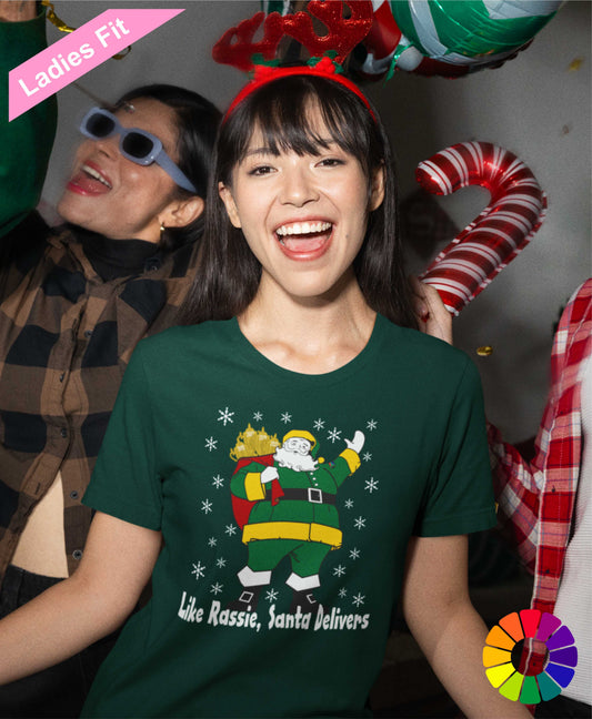 Rassie Delivers Green Kit - Ladies Fit South African Rugby Christmas T-Shirt