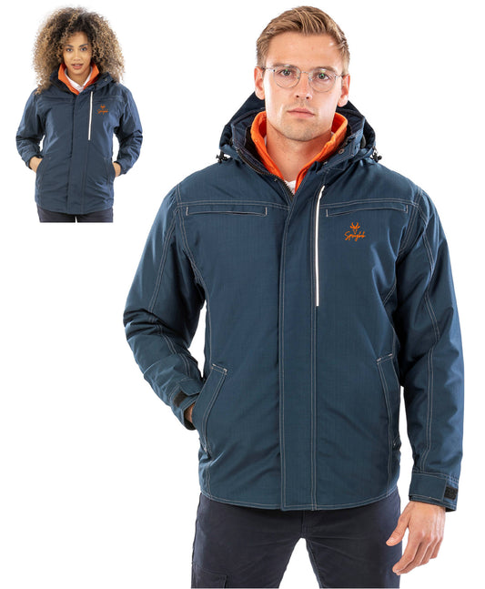 Unisex Padded Denim Textured Waterproof Embroidered Jacket
