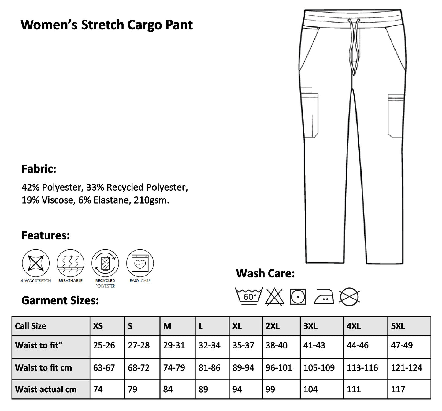 Angel Embroidered Ladies Stretch Cargo Pants [XS to 3XL]