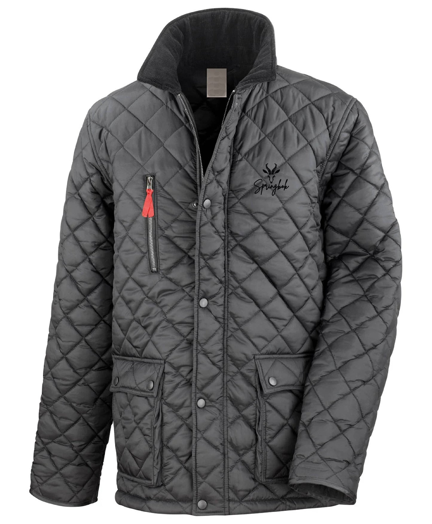 Unisex GOLD Diamond Quilted Fleece Lined Embroidered Rugby Jacket