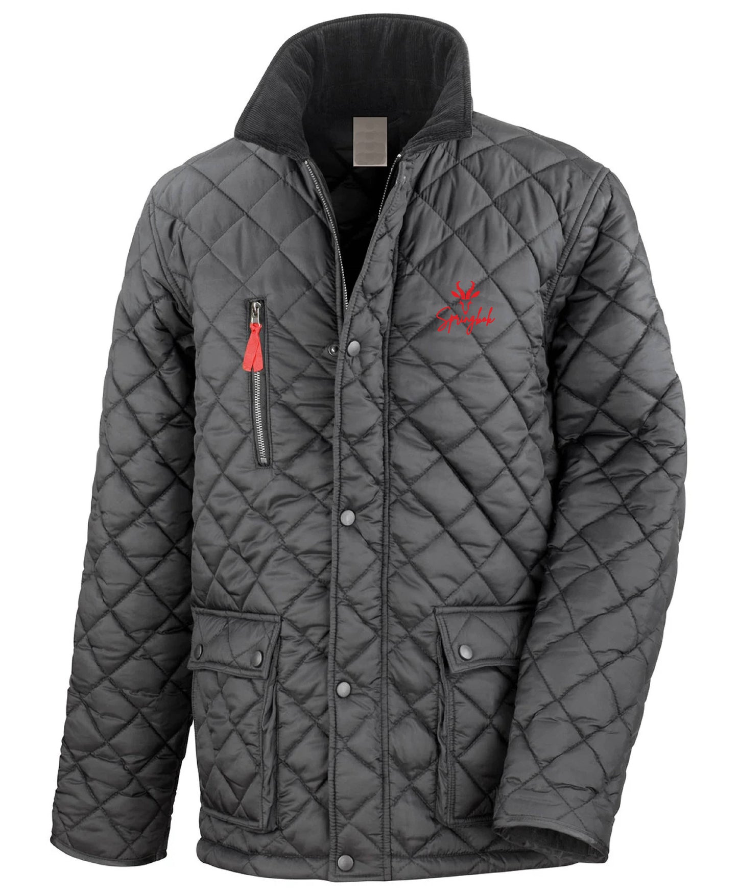 Unisex GOLD Diamond Quilted Fleece Lined Embroidered Rugby Jacket