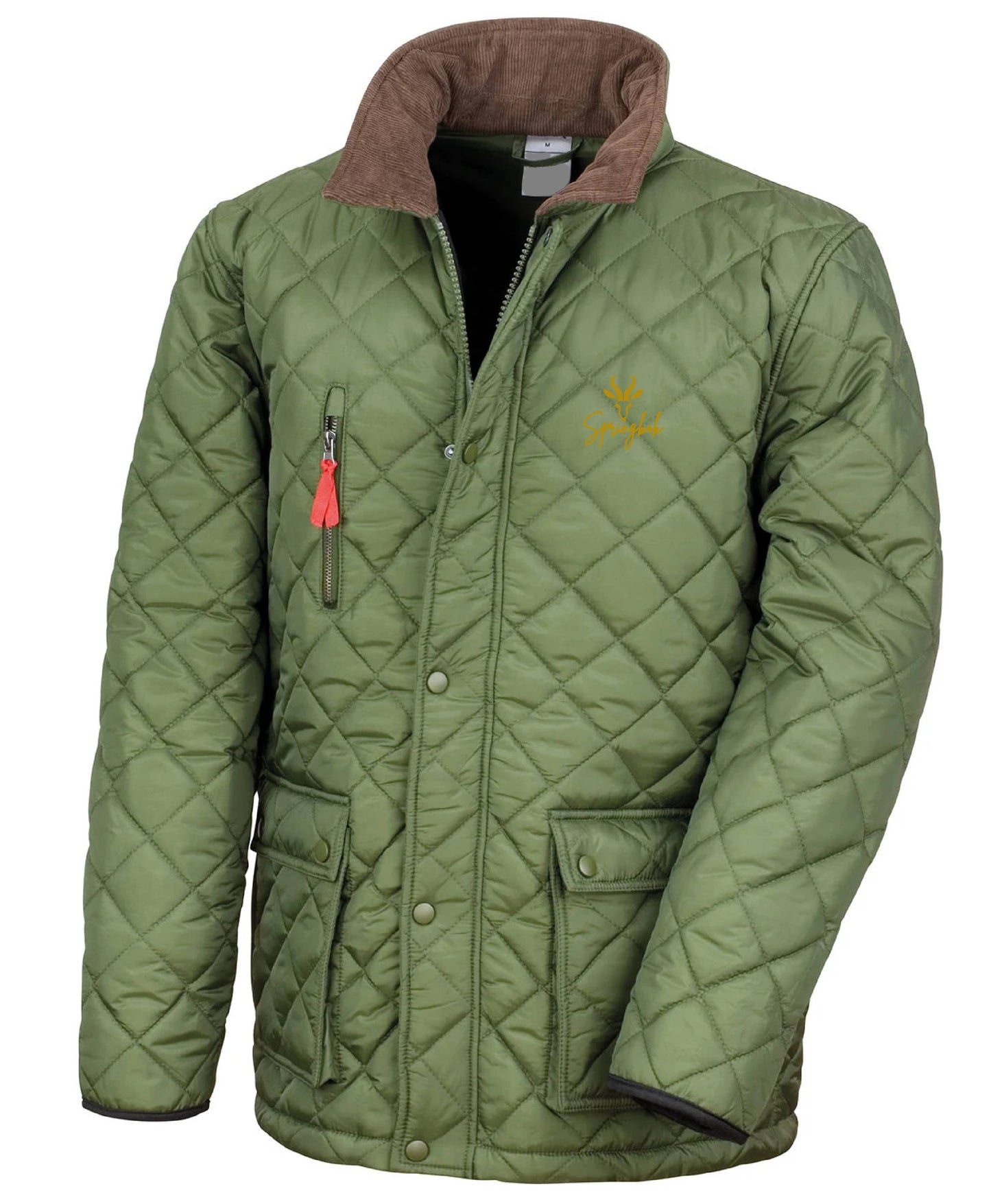 Unisex GOLD Diamond Quilted Fleece Lined Embroidered Rugby Jacket