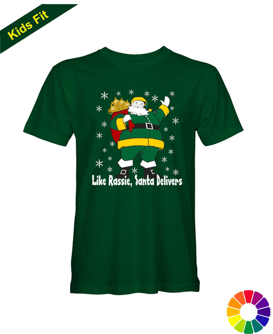 Kids Rassie Delivers Green Kit - Childrens South African Rugby Christmas T-Shirt
