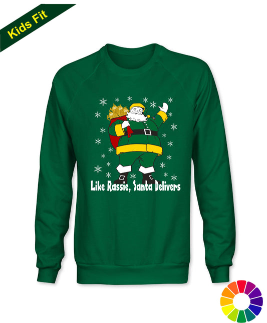 Kids Rassie Delivers Green Kit - Childrens South African Rugby Christmas Sweatshirt