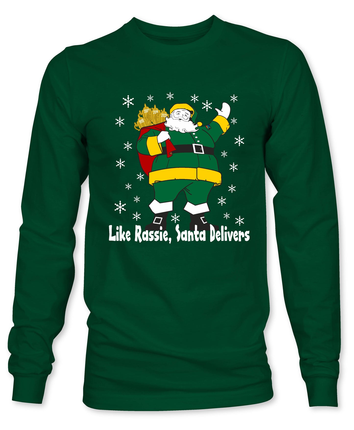 Rassie Delivers Green Kit - South African Rugby Christmas Long Sleeve T-Shirt