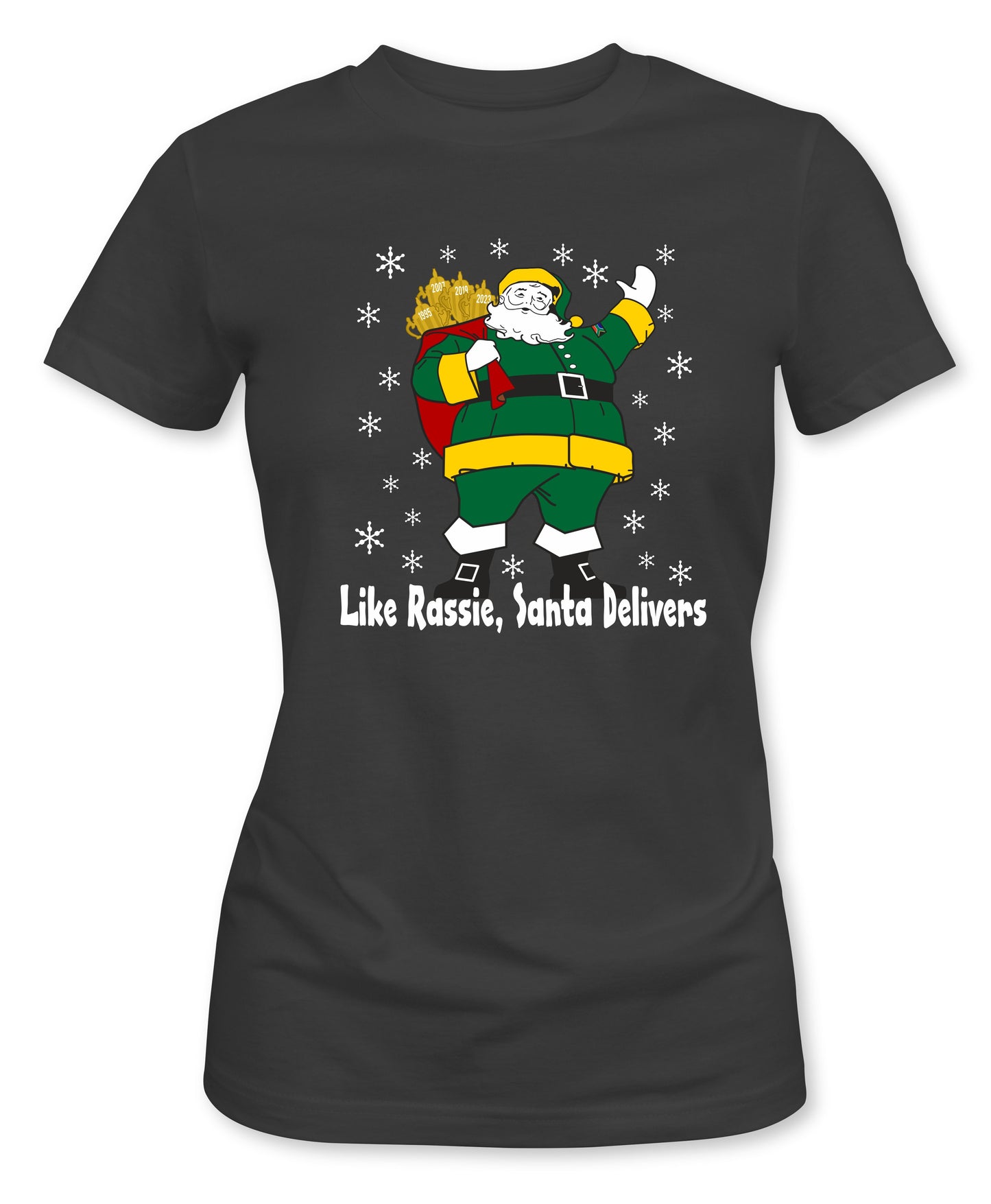 Rassie Delivers Green Kit - Ladies Fit South African Rugby Christmas T-Shirt