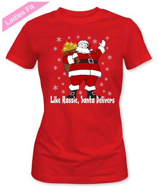 Rassie & Santa Deliver - Ladies Fit South African Rugby Christmas T-Shirt