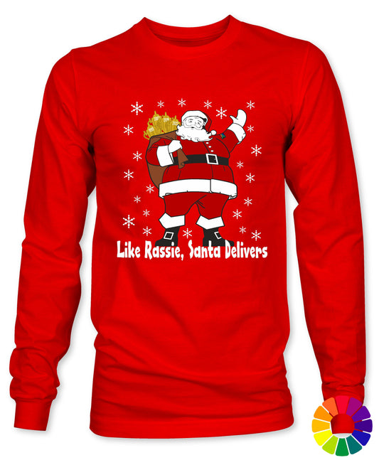 Rassie & Santa Deliver - South African Rugby Christmas Long Sleeve T-Shirt